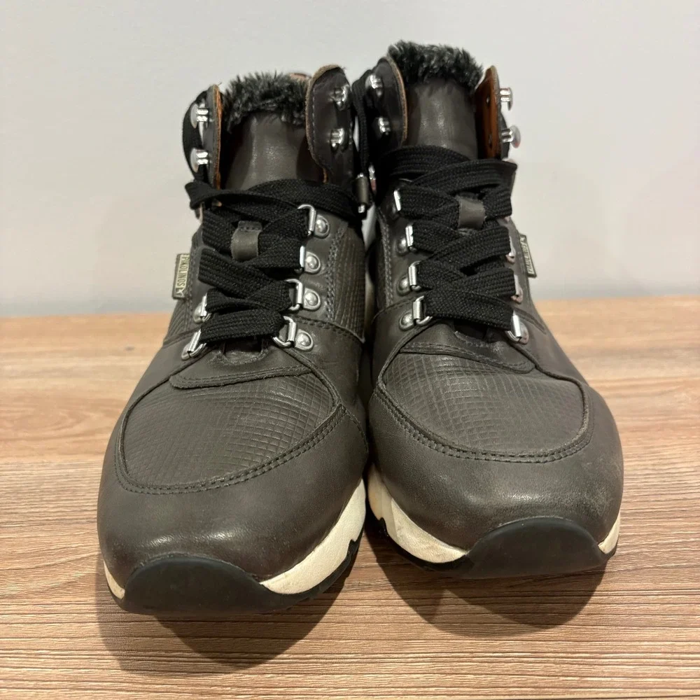 Pikolinos Mundaka Leather Hiking Sneaker Boots Gray Size 41 Womens Faux Fur Trim